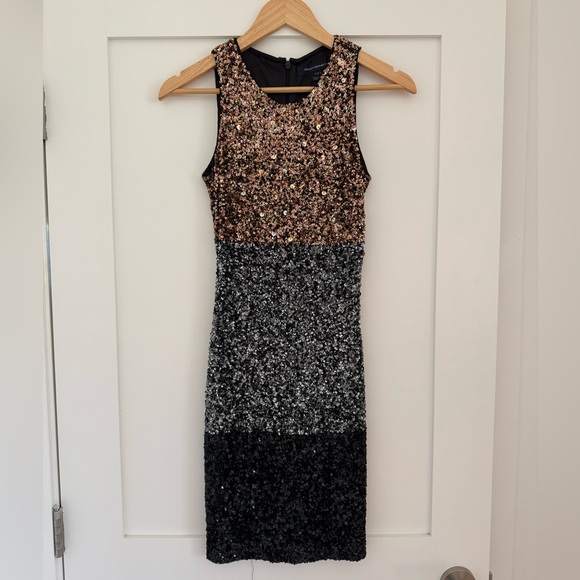 French Connection Black and Gold Sequin Dress - Picture 1 of 8